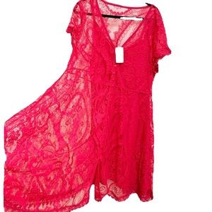 Torrid Pink Mesh Lace Mini Shirt Dress - 2X - 18/20 - NEW